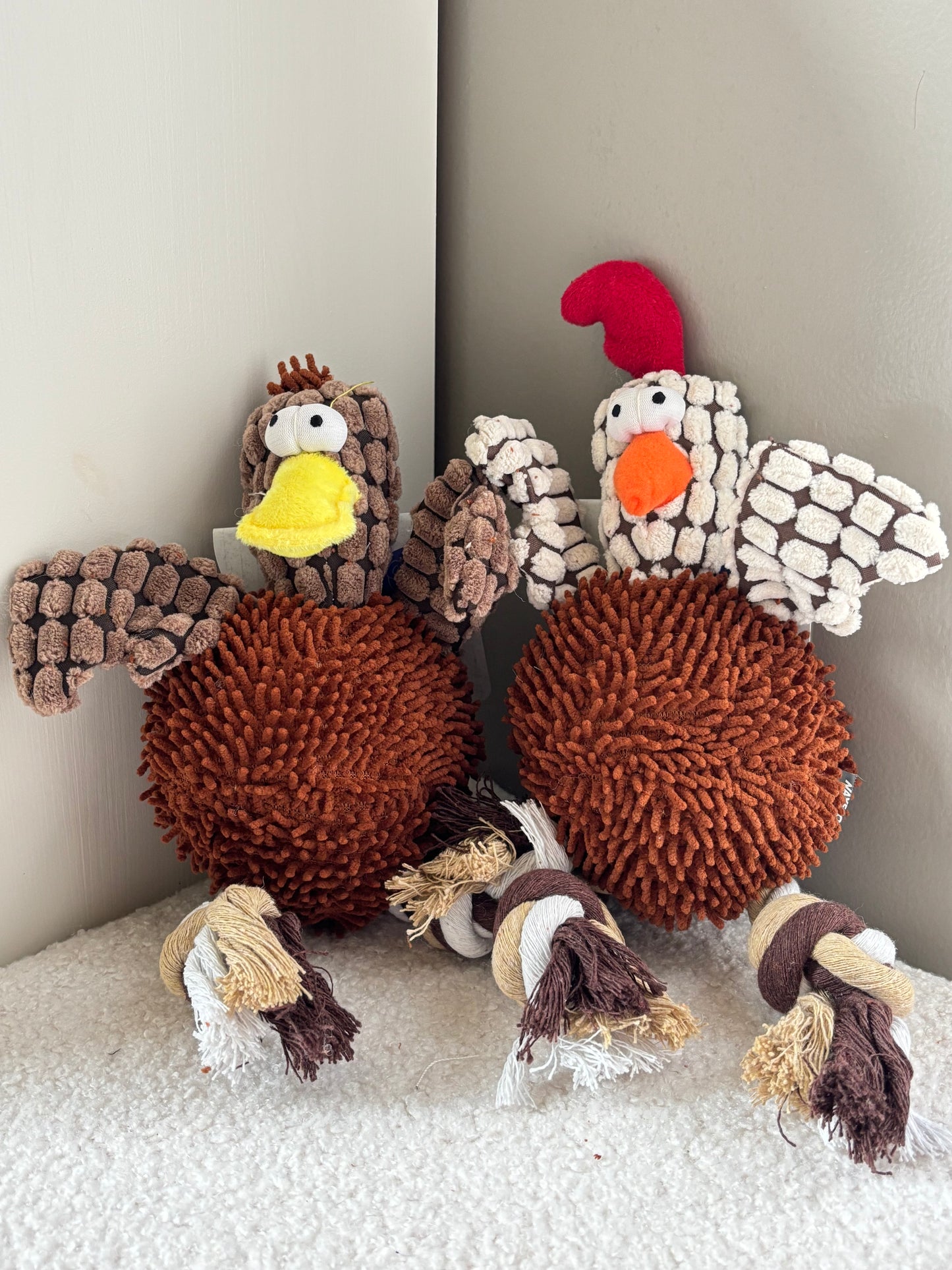 Jouet peluche coq et poule